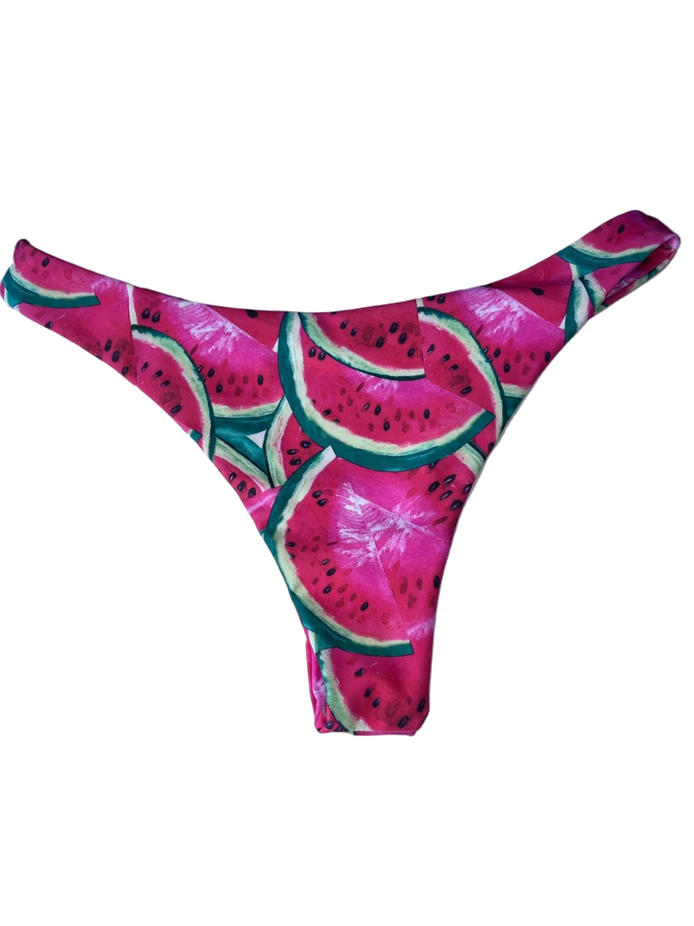 Cheeky High Rise All-Over Watermelon Print Neon Retro Bikini Bottom Size Medium
